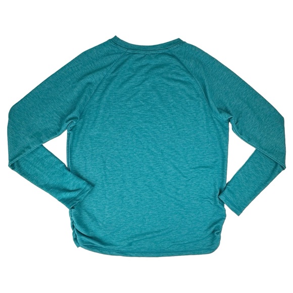 Danskin Crossover Top Large Raglan Sleeve Colonial Blue Tulip Hem Ruched Sides - Picture 9 of 15